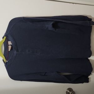 LL Bean Henley Shirt Mens  Blue Waffle Knit Thermal Long Sleeve Pullover Size L
